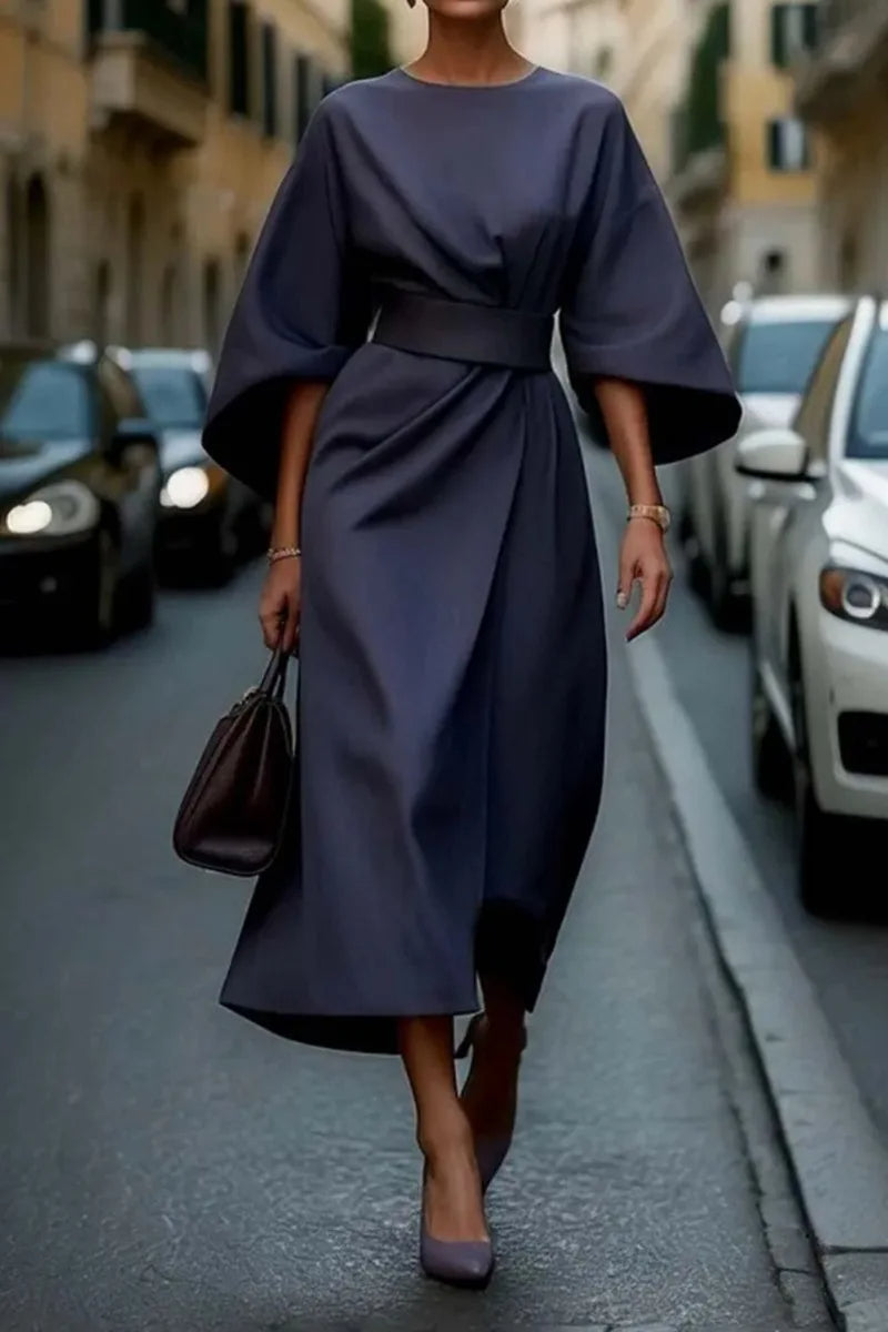 MABEL™ – Structured A-Line Midi Dress with Belt