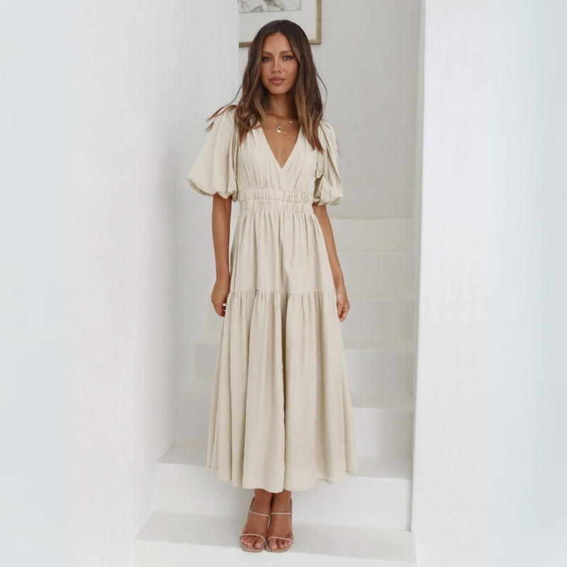 NAMU™ - Classy V-Neck Long Sleeve A-Line Maxi Dress