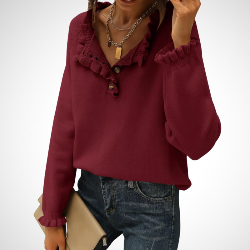 WYNN™ - Chic Long Sleeve Pullover Half Button Sweater