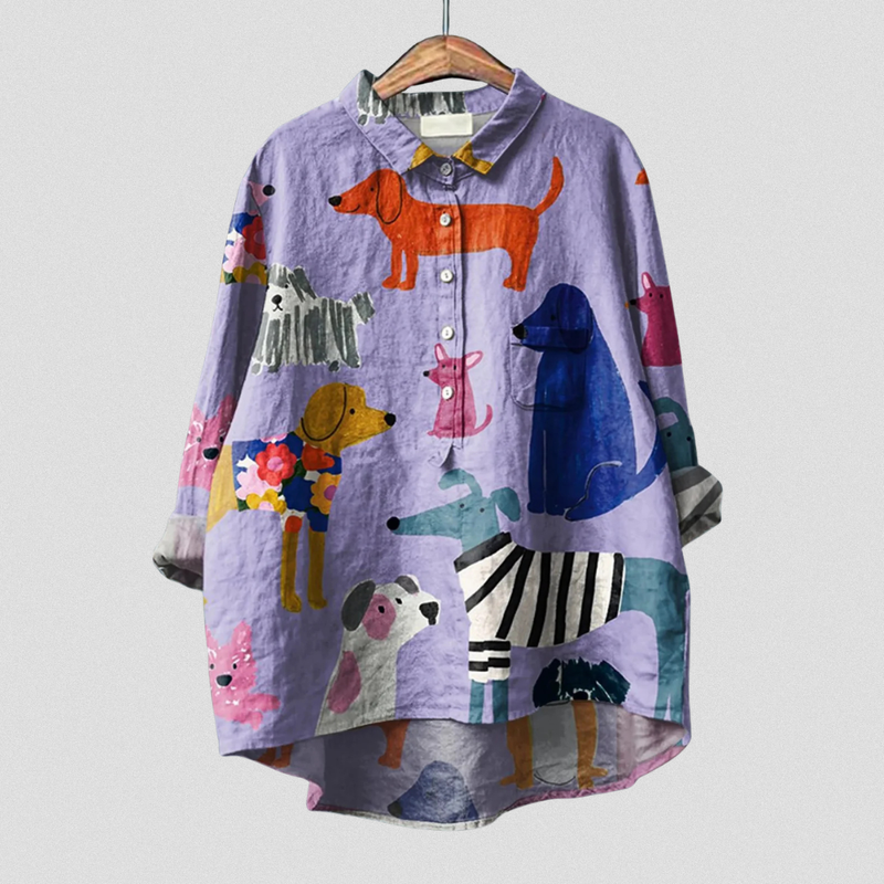 Coralie | Women's Dog  Art Print Casual  Shirt
