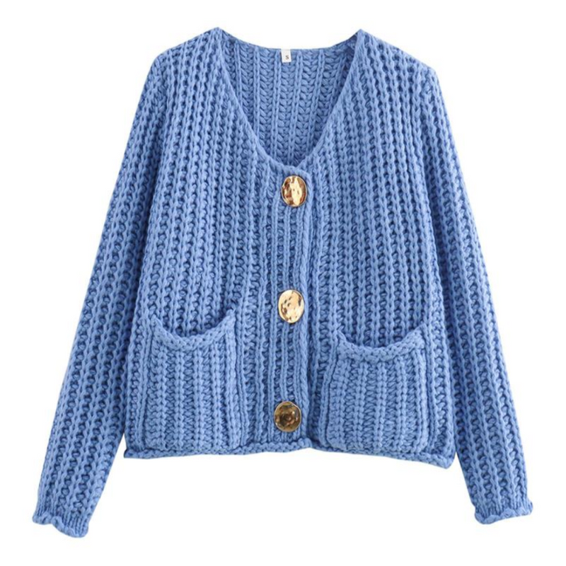 CASSY™ - Casual Long Sleeve Chunky Knit Cropped Cardigan