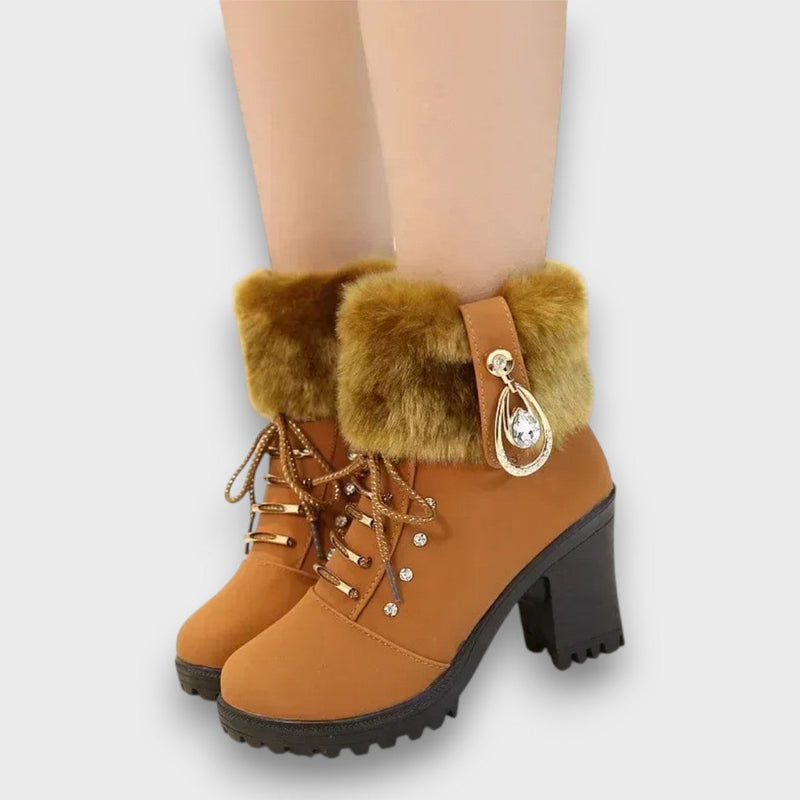 Evarine – Knit-Cuff Heeled Winter Boots